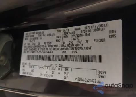 2019 Ford F-150 Xlt z USA, uszkodzony, nr VIN 1FTEW1E57KFD39403